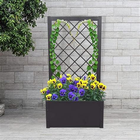 black metal trellis with planter box|freestanding planter box trellis.